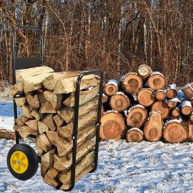 Heavy-Duty Firewood Rack Log Cart Carrier, Rolling Steel