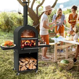 Outdoor Pizza Oven with Protective Cover and Grill Racks and Built-in Thermometer