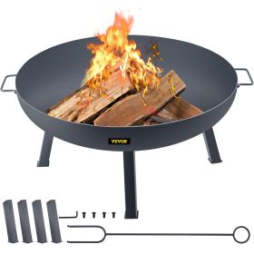 VEVOR Fire Pit Bowl, 34-Inch Diameter Round Carbon Steel Fire Bowl, Wood Burning for Outdoor Patios, Backyards & Camping Uses, with A Drain Hole