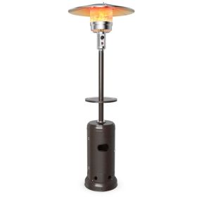 48,000 BTU Standing Outdoor Heater Propane LP Gas Steel with Table and Wheels (Color: Brown)